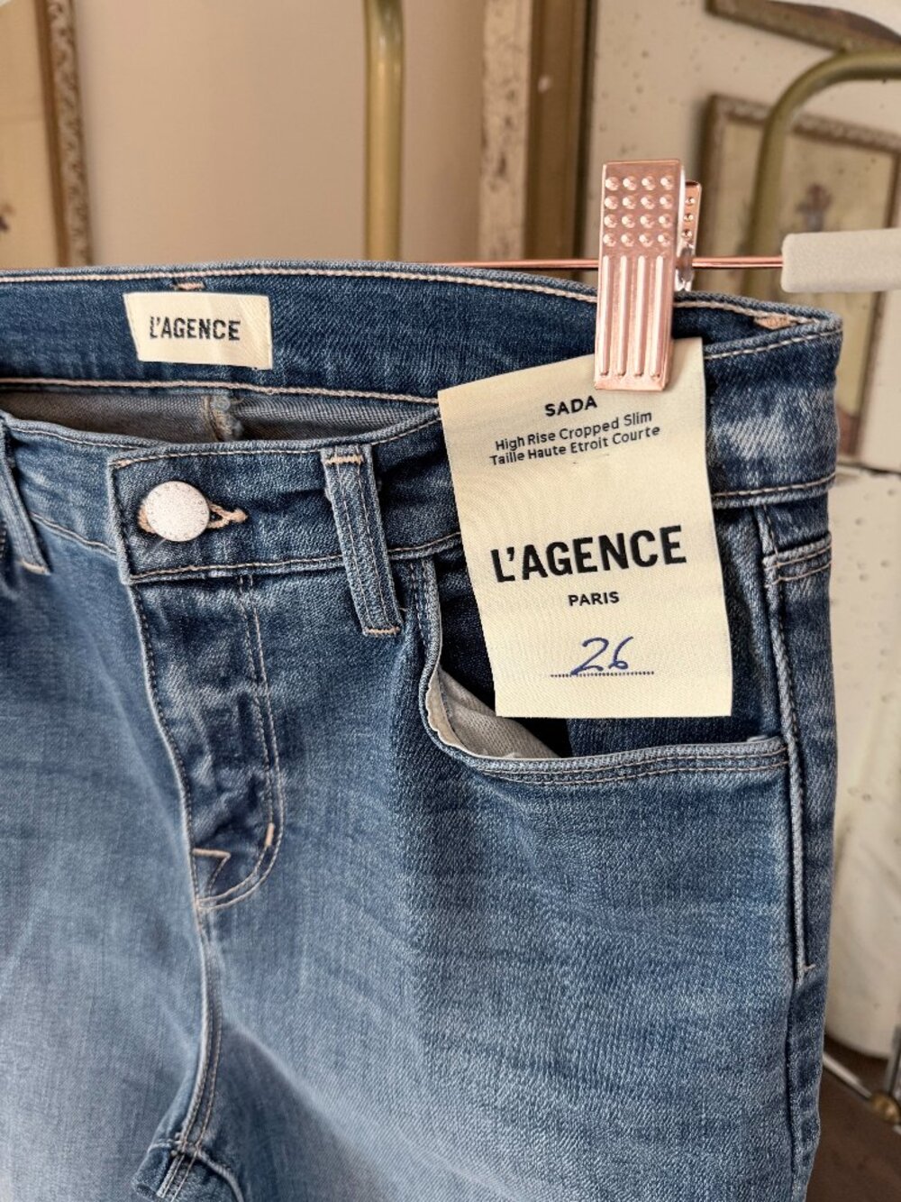 L'Agence Sada High Rise Cropped Slim-Leg Raw-Hem Ankle Jeans - Cambridge - NWT